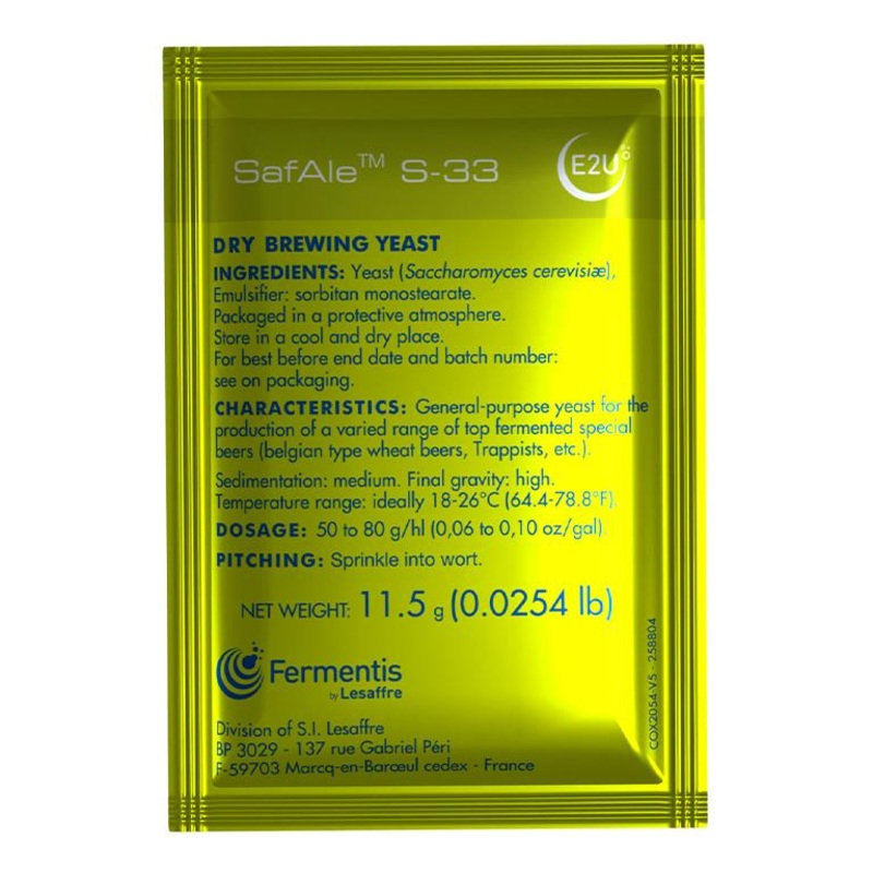 Fermentis SafAle S-33 Belgian Ale Dry Yeast