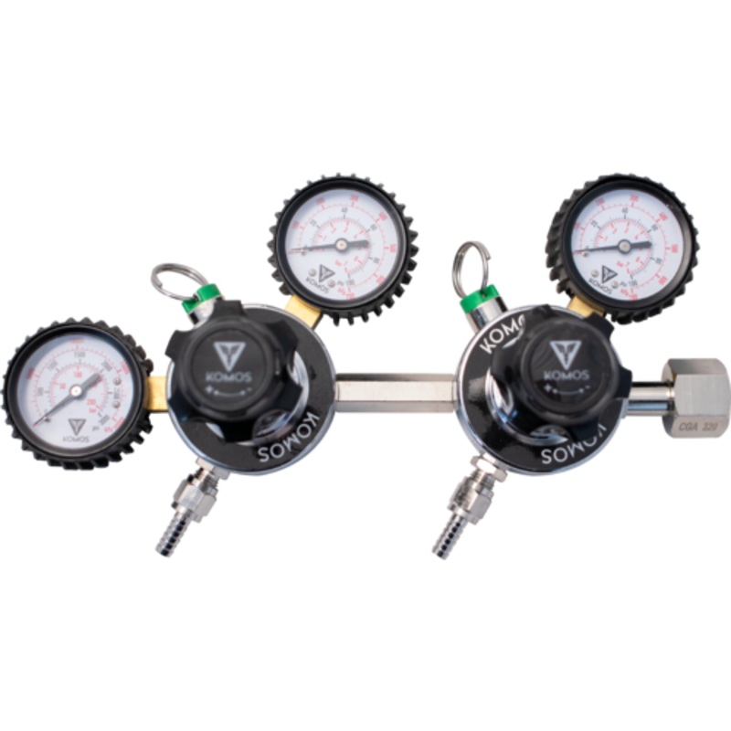 KOMOS Dual Body (Double) CO2 Regulator: 0-60 PSI/ 1/4 Flare