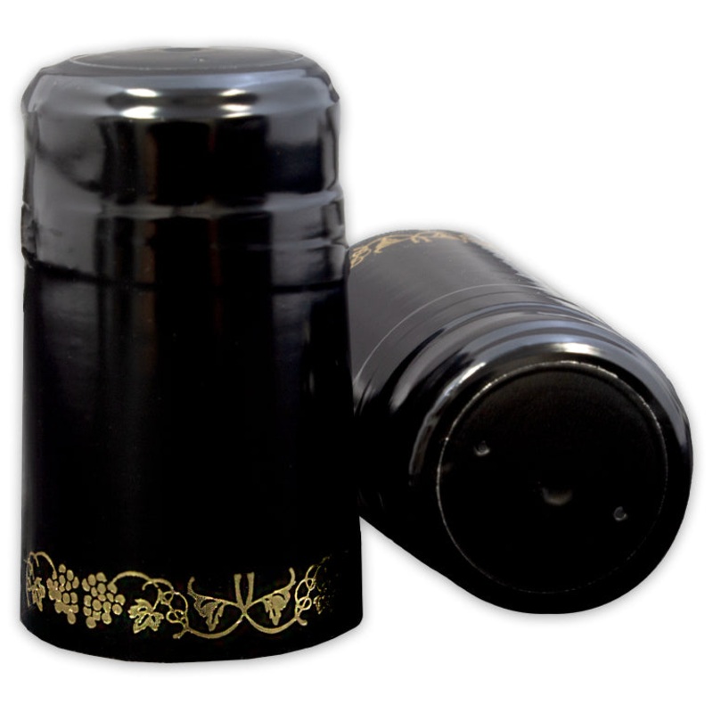 Bottle Shrink Capsules: Black with Gold Grapes (30 Count)