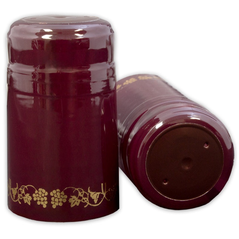 Bottle Shrink Capsules: Burgundy with Gold Grapes (30 Count)