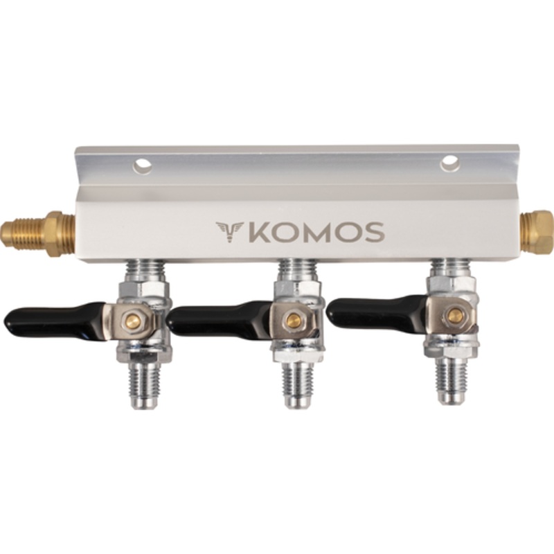 KOMOS Gas Manifold : 3 Way (Aluminum) 1/4 in. Flare