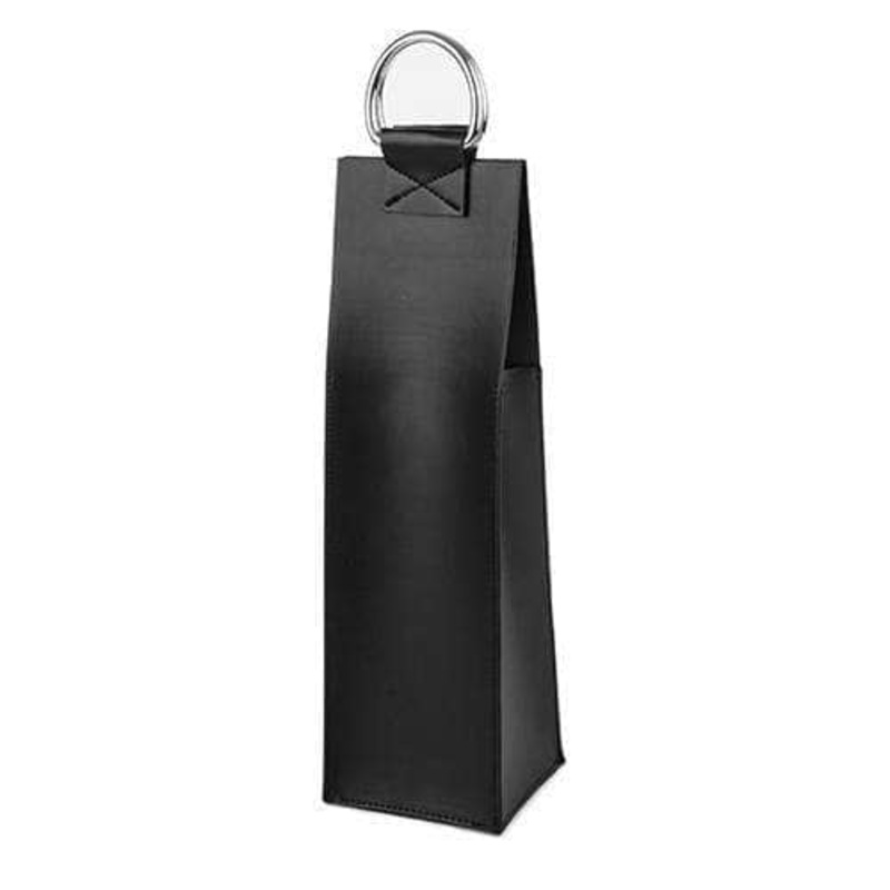 Black Faux Leather Single-Bottle Wine Tote by Viski