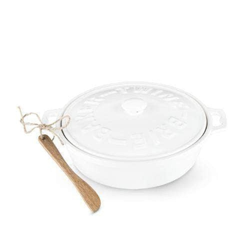 Ceramic Brie Baker & Acacia Wood Spreader Set by Twine