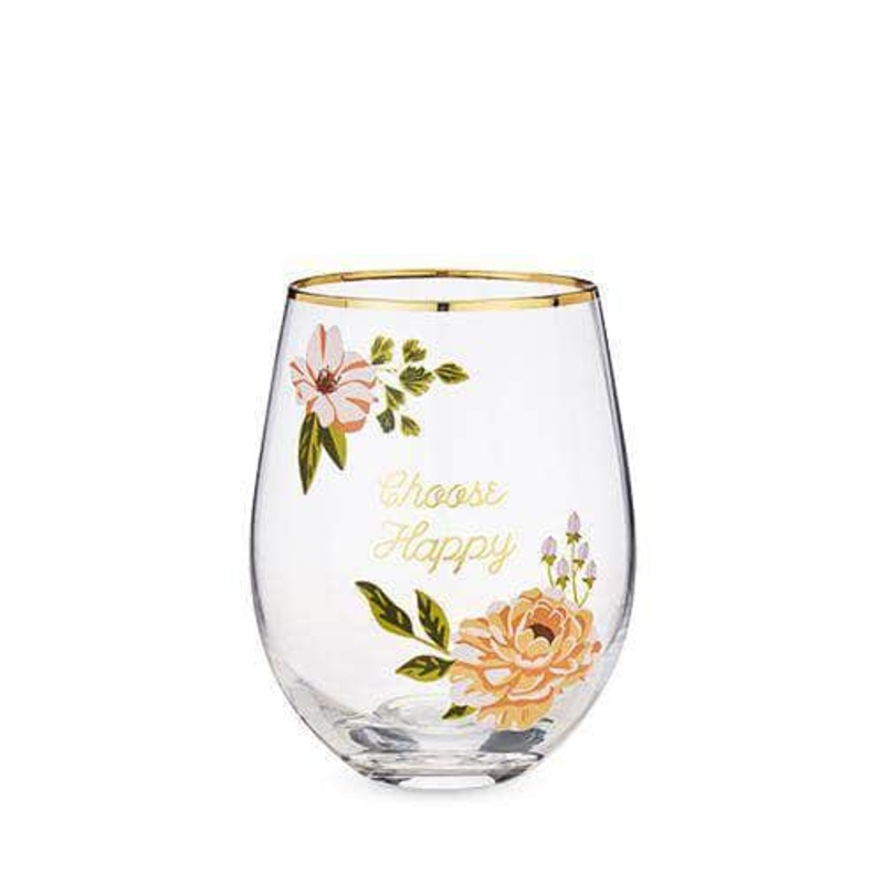 Choose Happy Stemless Wine Glass by Twine
