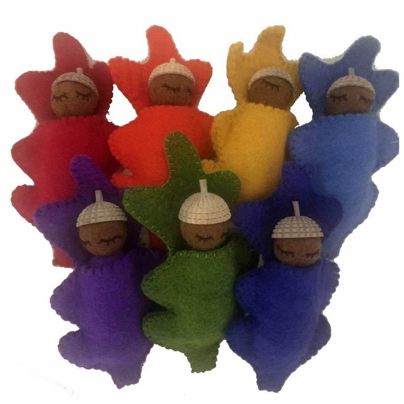 Papoose Acorn Babies|Red|Orange|Yellow|Green|Light Blue|Dark Blue|Purple|White|Light Brown|Grey|Light Red|Light Green|Mustard|Light Orange