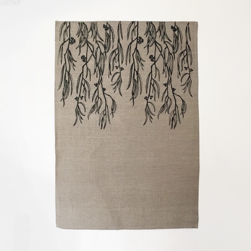 Stalley Tea Towel (Linen)|Wren|Robin|Huon Pine|Fagus|Blackwood|Bubble Seaweed|Black Peppermint (Eucalyptus)