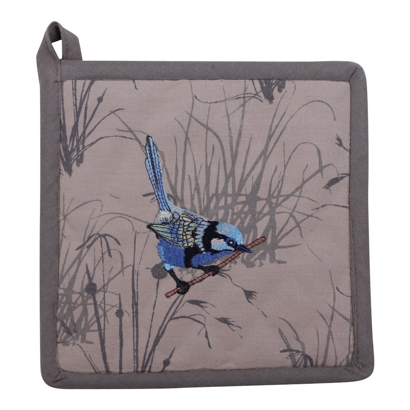 Linen Press Pot Holder Blue Wren (Organic Cotton)