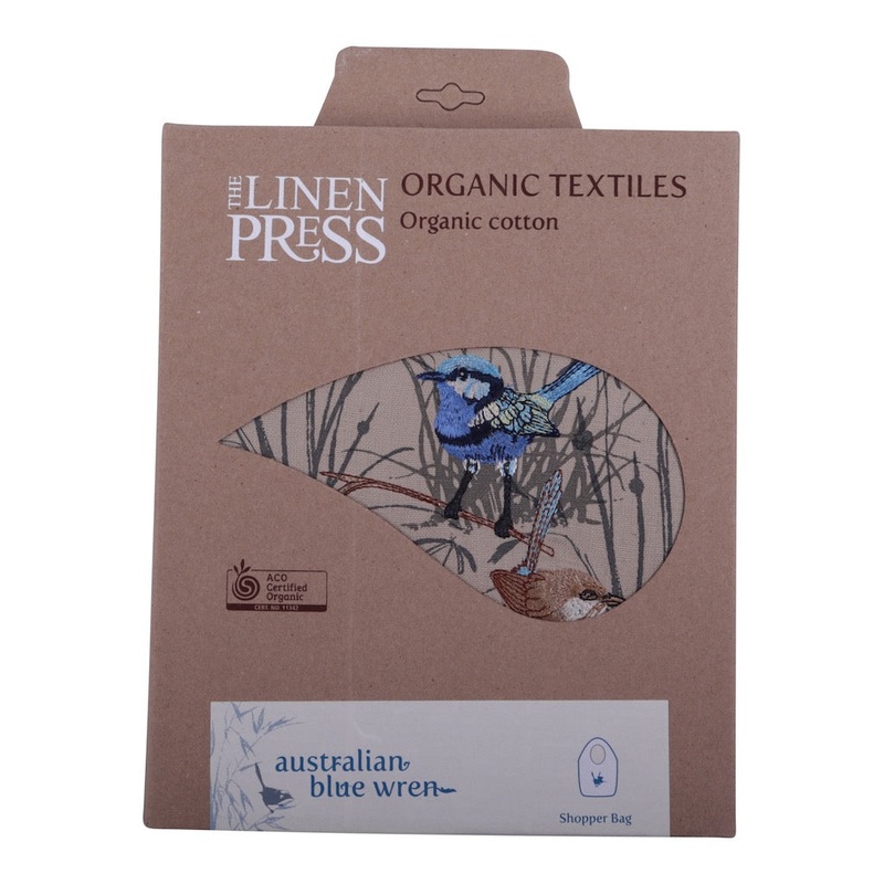 Linen Press Shopper Blue Wren Grassland (Organic Cotton)