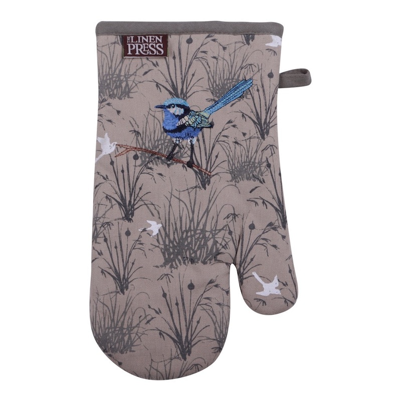 Linen Press Single Mitt Blue Wren Grassland (Organic Cotton)