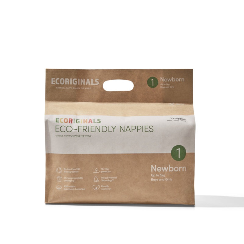 Ecoriginals Nappies|Infant 2 (26 Pack)|Crawler 3 (24 Pack)|Toddler 4 (20 Pack)|Walker 5 (18 Pack)|Newborn Plus 1 (28 Pack)|Newborn 1 (30 Pack)|Newborn 0 (30 Pack)