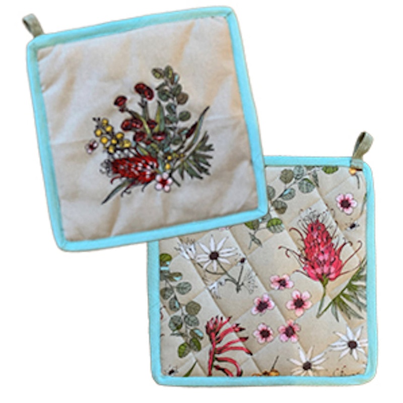 Linen Press Pot Holder Native Floral (Organic Cotton)