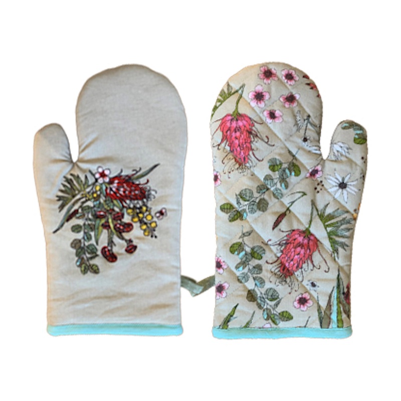 Linen Press Single Mitt Native Floral (Organic Cotton)