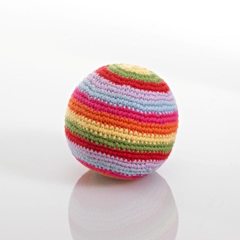Pebble Crochet Rattle Ball|Stripey Multi Coloured|White and Spotty