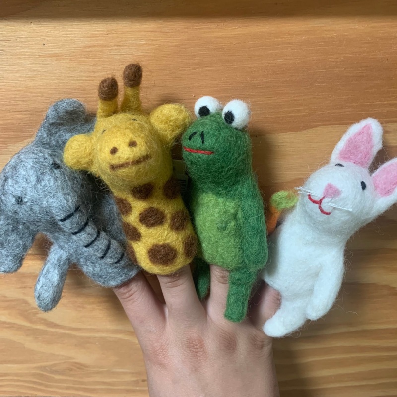 Papoose Finger Puppet|Flower Girl|Lion|Zebra|Giraffe|Elephant|Frog|Bunny|Horse|Chicken|Cow|Sheep|Mouse (White)|Mouse (Black)|Magpie|Sleepy Mouse|Wolf|Racoon|Fox|Badger|Fluffy Sheep|Platypus|Koala|Wombat|Kangaroo