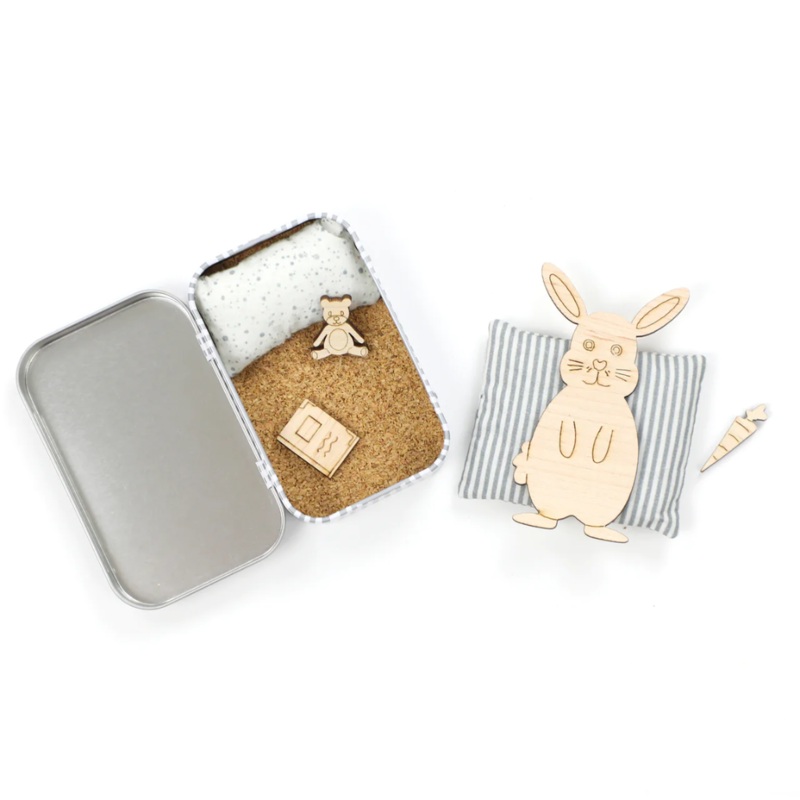 Cotton Twist ‘Please Take Care of Me’ Wooden Bunny in Tin