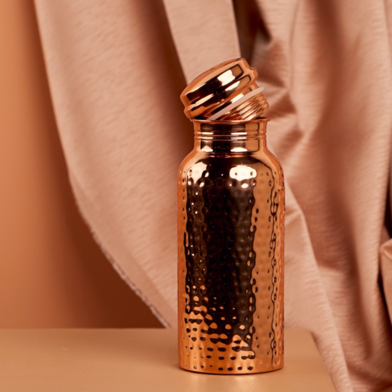 Yogibeings Copper Water Bottle 625 ml (The Champ Hammered Polished)