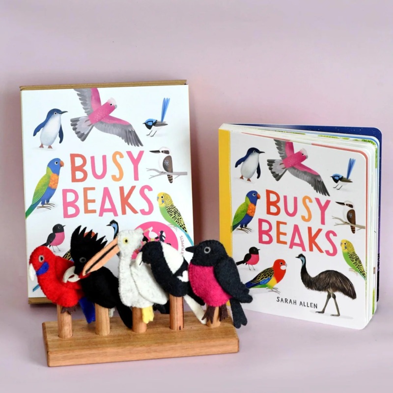 Tara Treasures Busy Beaks Book & Finger Puppets Set by Sarah Allen