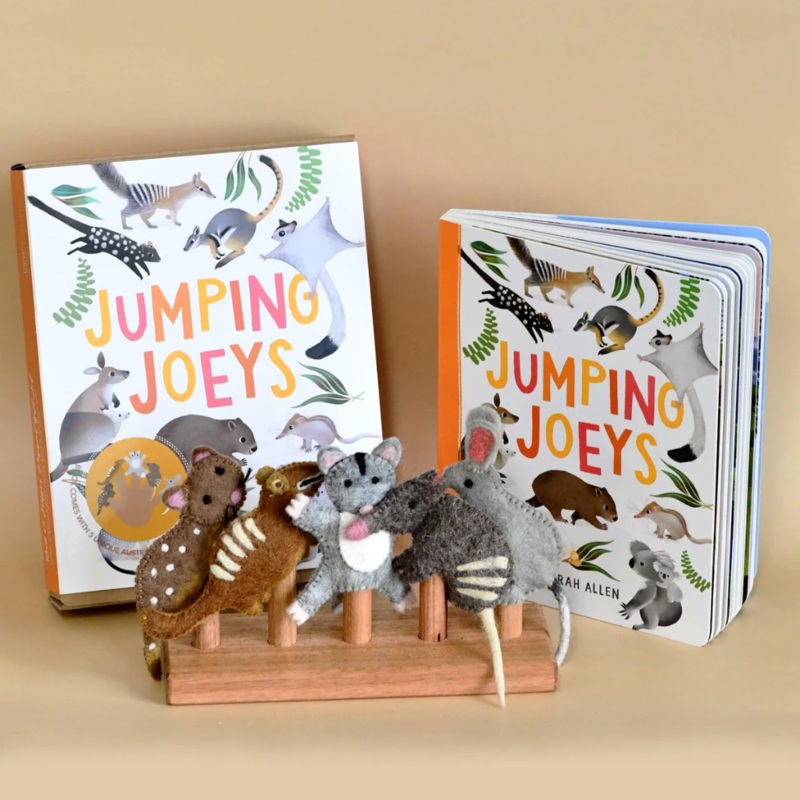 Tara Treasures Jumping Joeys Book & Finger Puppets  Set by Sarah Allen