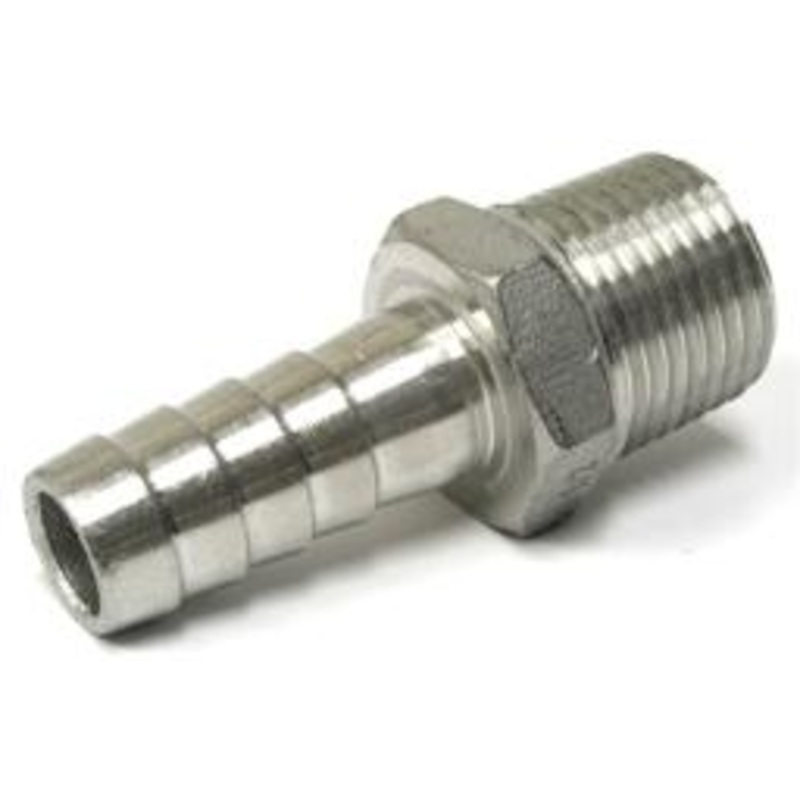 STAINLESS STEEL 3/8 BARBED HOSE FITTING – 1/2 MALE NPT
