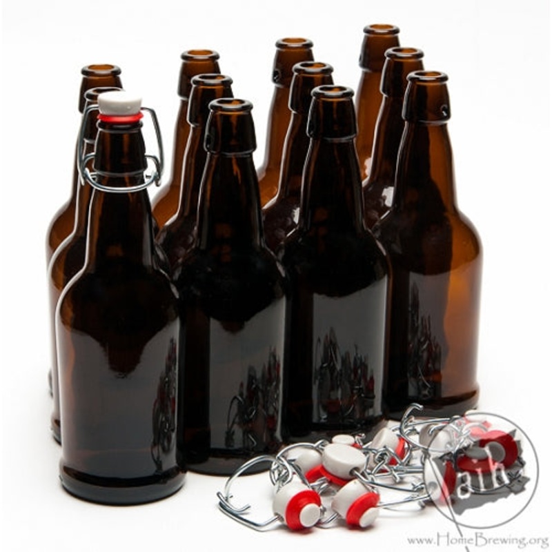 16 oz. E.Z. Cap Swing Top Beer Bottles – Amber (Case of 12)