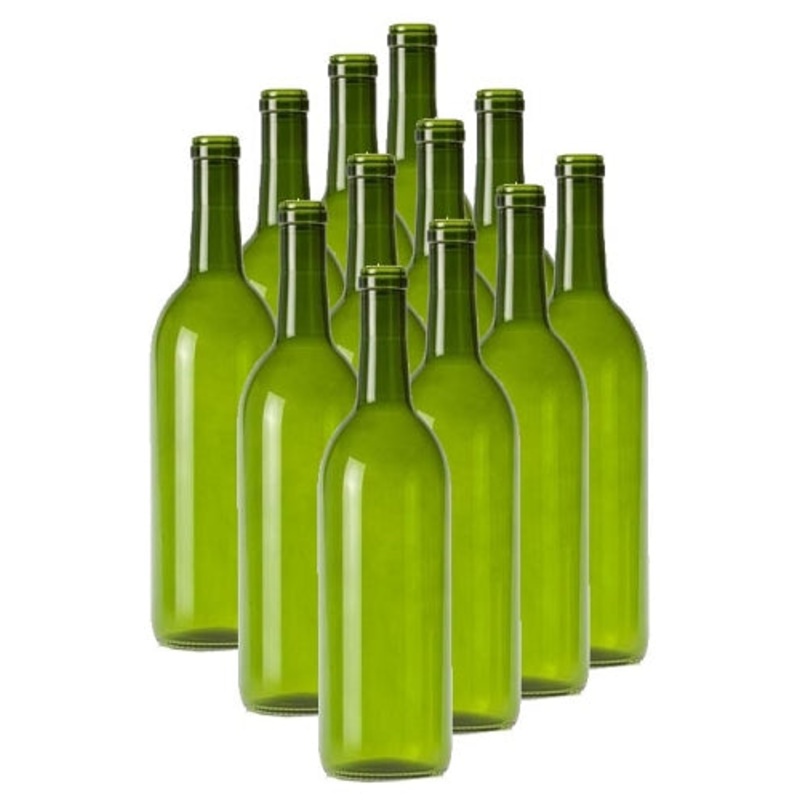 750 ML Green Bordeaux Flat Bottom Wine Bottles (12/CASE)