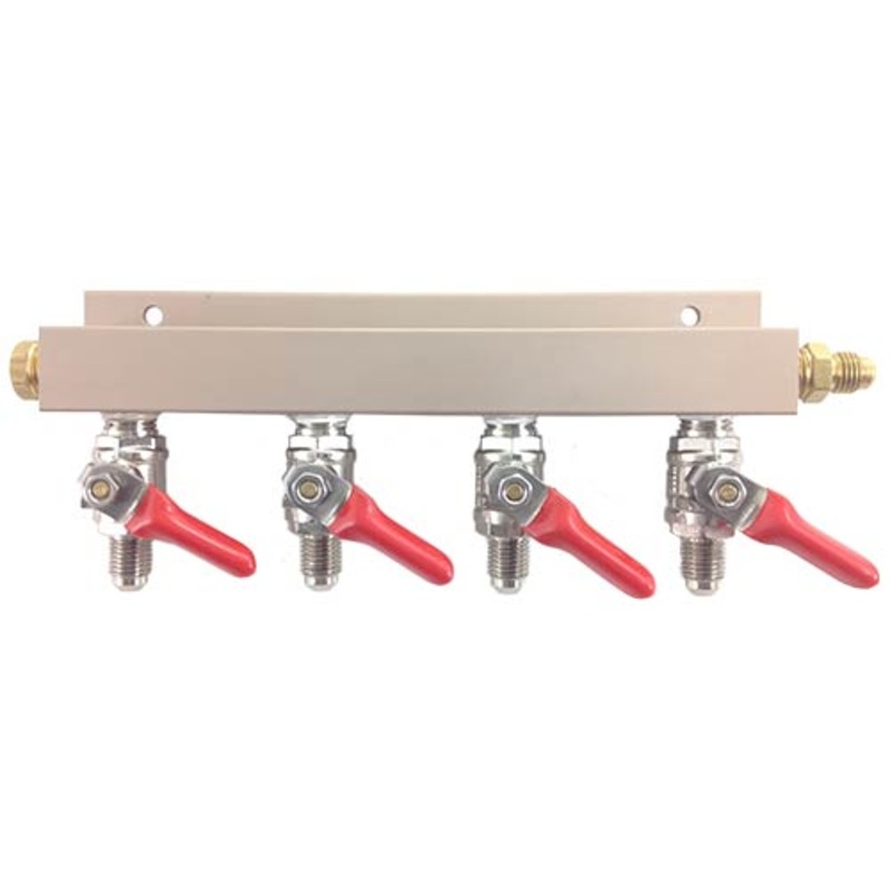 4 Way Manifold with 1/4 MFL Shutoffs