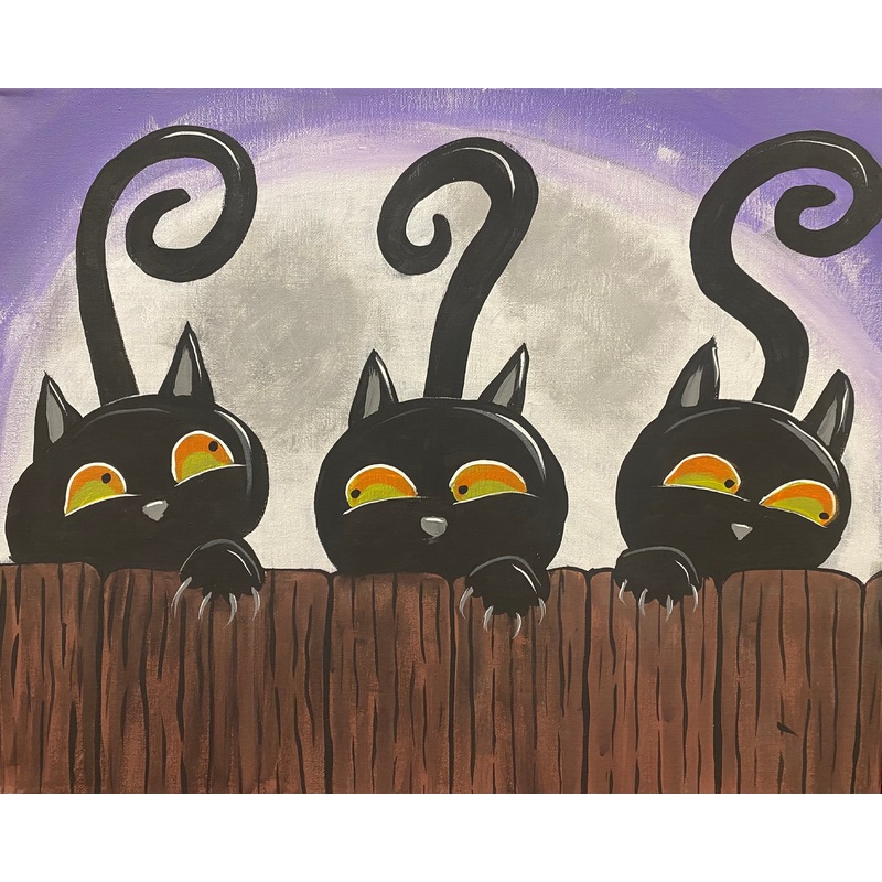 3 Black Cats a Spyin’ Paint on CANVAS w/ Tessa (Saturday, October 18th – 5:00pm)