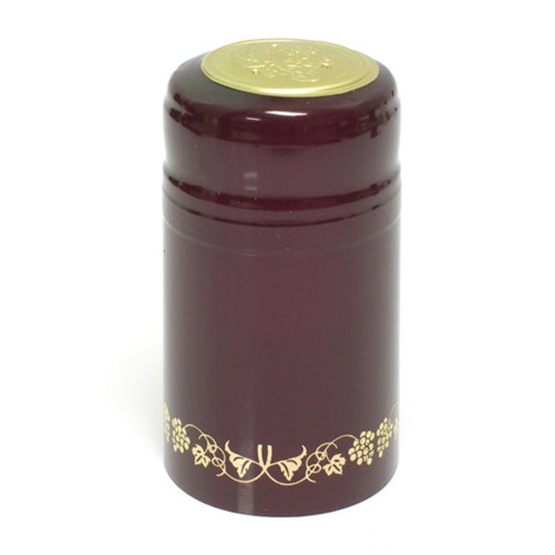 Heat Shrink Capsules (Burgundy with Gold Grapes)